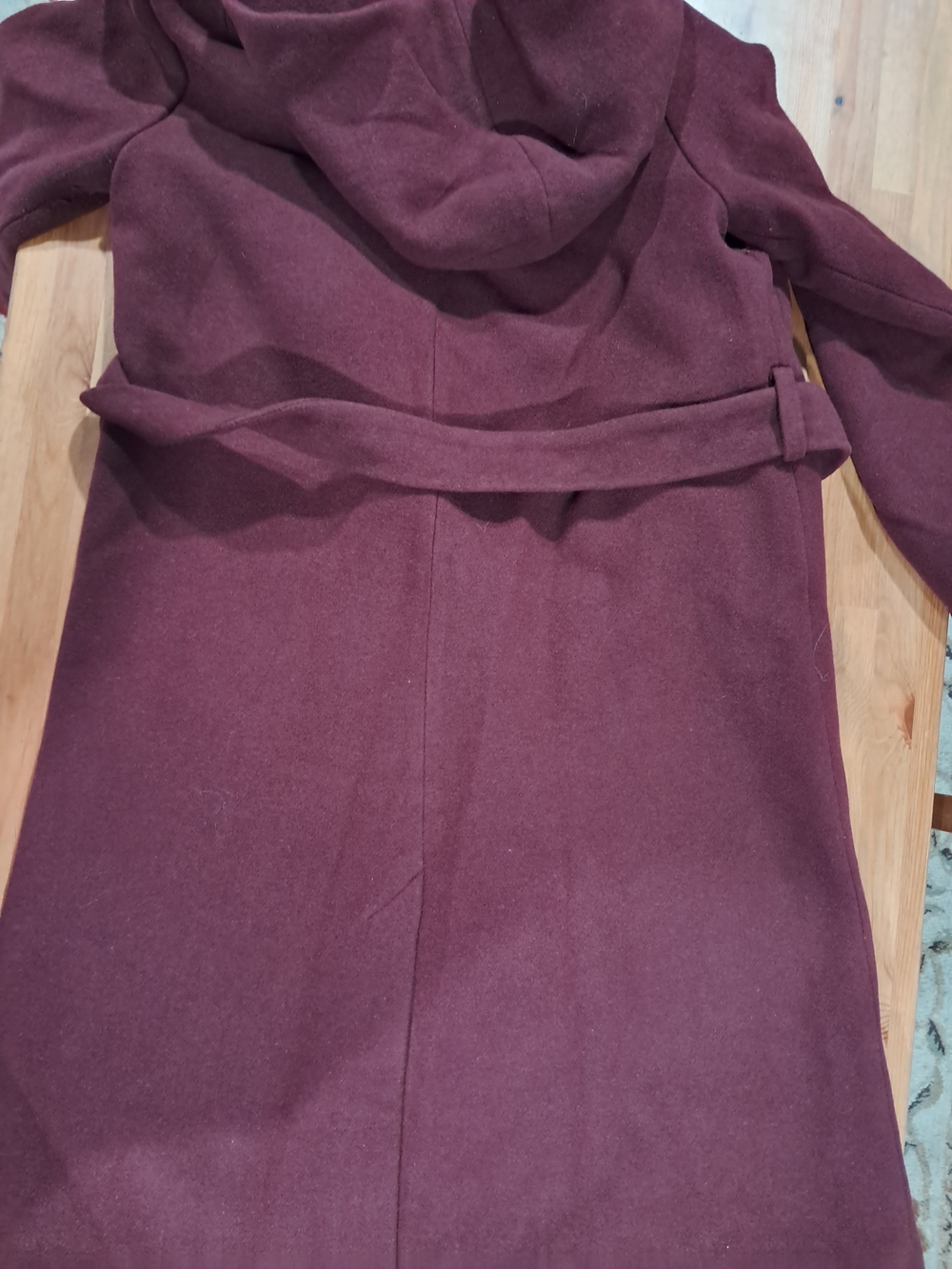 H&M Women's Hooded Wool-Blend Belted Coat in Burgundy